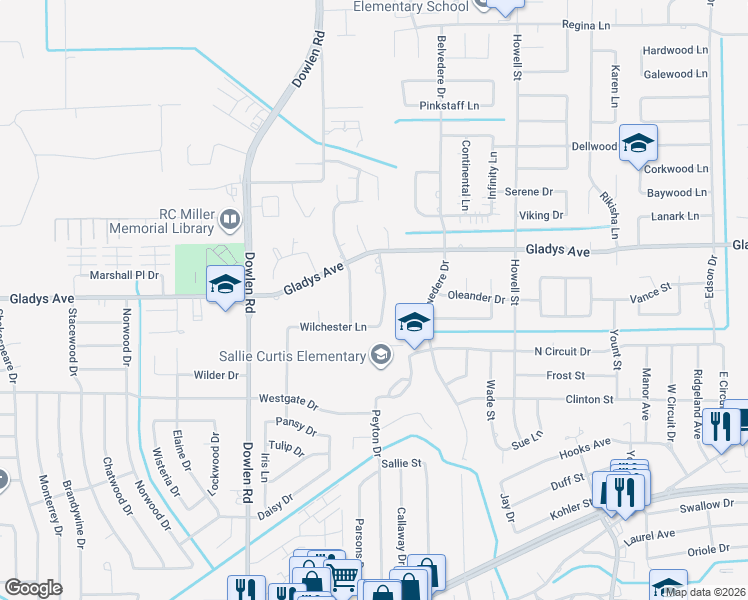 map of restaurants, bars, coffee shops, grocery stores, and more near 1250 Nottingham Lane in Beaumont