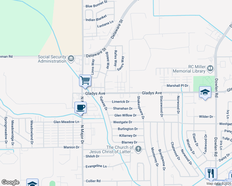 map of restaurants, bars, coffee shops, grocery stores, and more near 7986 Gladys Avenue in Beaumont