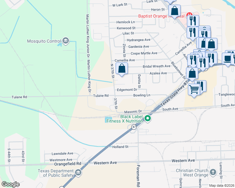 map of restaurants, bars, coffee shops, grocery stores, and more near 201-259 North 37th Street in Orange