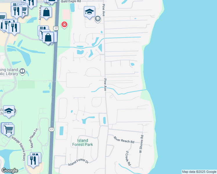 map of restaurants, bars, coffee shops, grocery stores, and more near 384 North Ridge Drive in Fleming Island