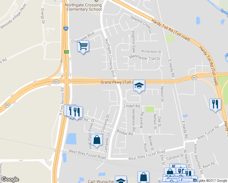map of restaurants, bars, coffee shops, grocery stores, and more near 22743 Northgate Ridge Drive in Spring