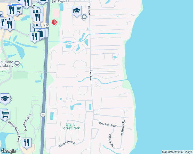 map of restaurants, bars, coffee shops, grocery stores, and more near 362 North Ridge Drive in Orange Park