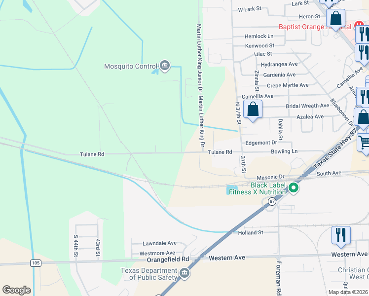 map of restaurants, bars, coffee shops, grocery stores, and more near 4161-4199 Tulane Road in Orange