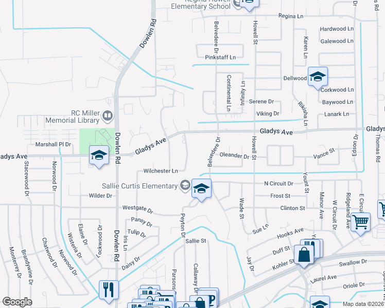 map of restaurants, bars, coffee shops, grocery stores, and more near 1250 Nottingham Lane in Beaumont