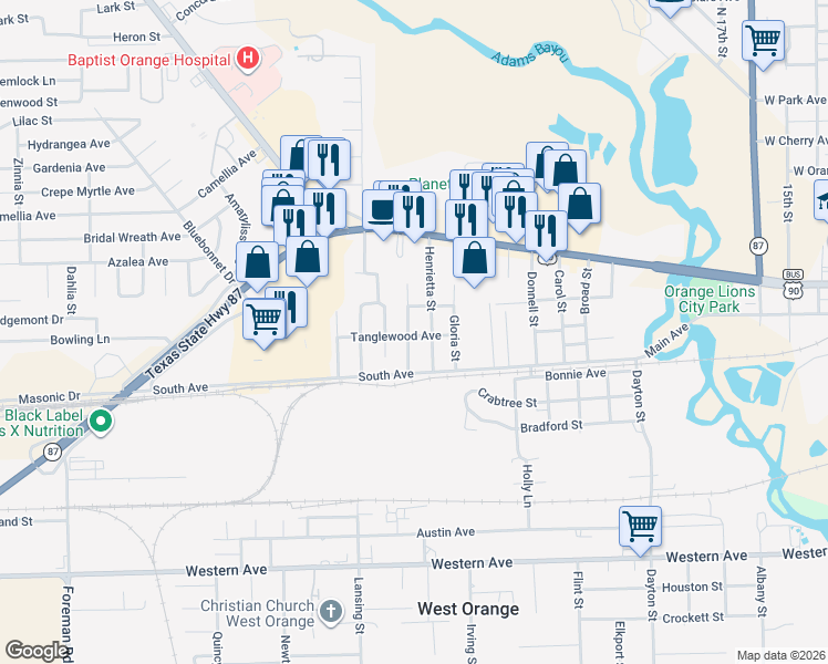 map of restaurants, bars, coffee shops, grocery stores, and more near 2710 Tanglewood Avenue in West Orange