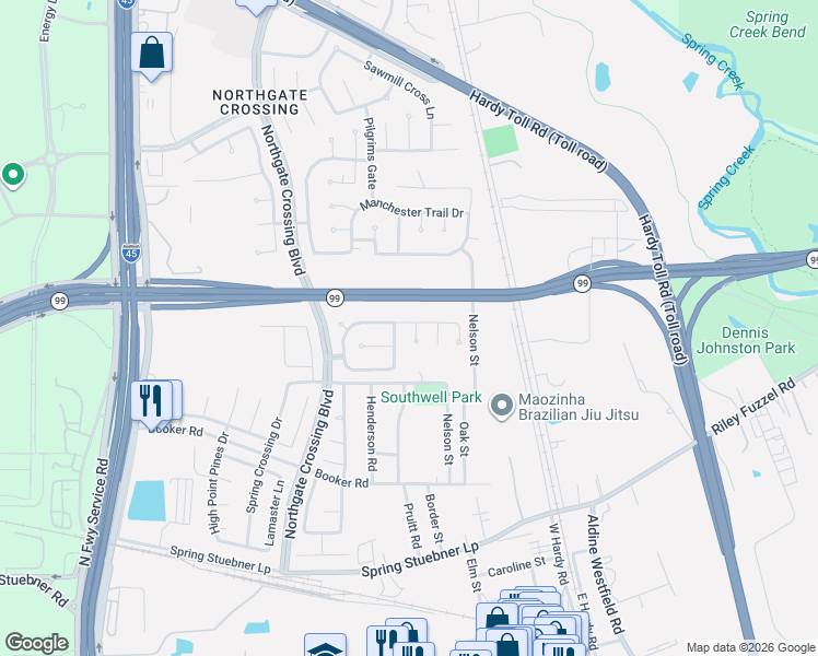 map of restaurants, bars, coffee shops, grocery stores, and more near 22714 Imperial Ivy Court in Spring