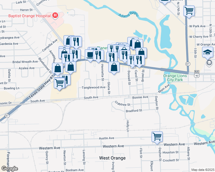 map of restaurants, bars, coffee shops, grocery stores, and more near 2602 Tanglewood Avenue in West Orange