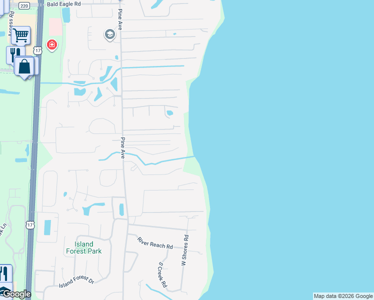 map of restaurants, bars, coffee shops, grocery stores, and more near 170 North Ridge Drive in Orange Park