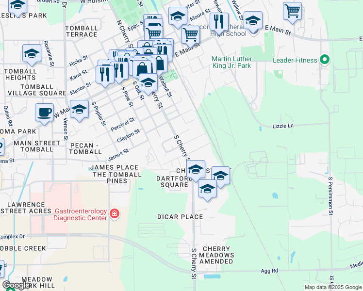 map of restaurants, bars, coffee shops, grocery stores, and more near 292 Belmont Street in Tomball