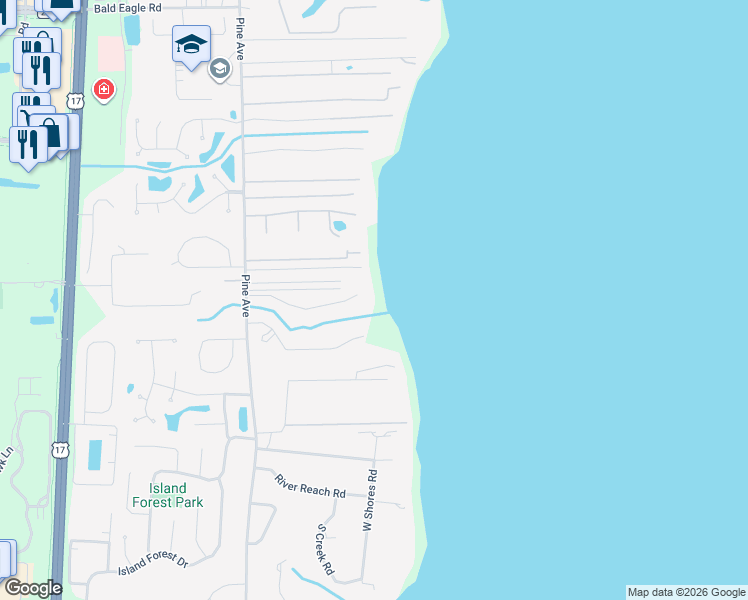 map of restaurants, bars, coffee shops, grocery stores, and more near 170 N Ridge Dr in Orange Park