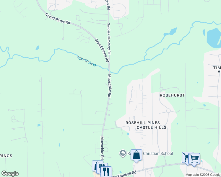 map of restaurants, bars, coffee shops, grocery stores, and more near 22652 Mueschke Road in Tomball