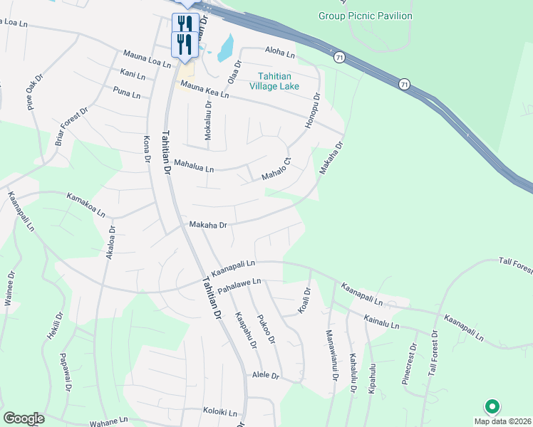map of restaurants, bars, coffee shops, grocery stores, and more near 234 Makaha Drive in Bastrop