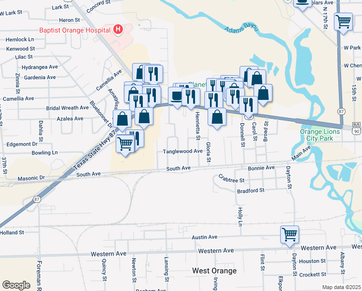 map of restaurants, bars, coffee shops, grocery stores, and more near 2710 Tanglewood Avenue in West Orange