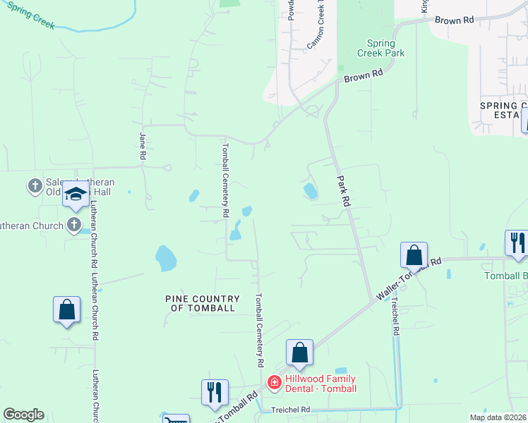 map of restaurants, bars, coffee shops, grocery stores, and more near 22430 Tomball Cemetery Road in Tomball