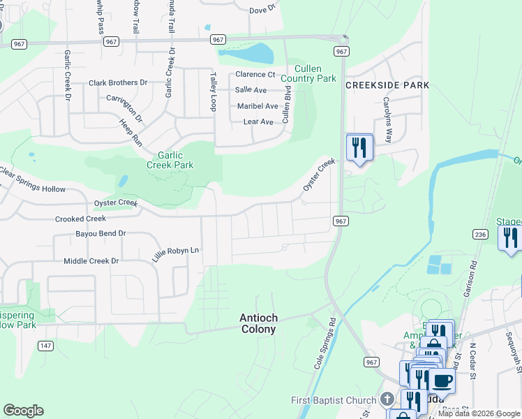 map of restaurants, bars, coffee shops, grocery stores, and more near in Buda