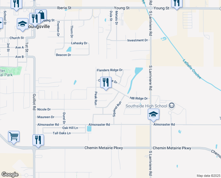 map of restaurants, bars, coffee shops, grocery stores, and more near 310 Hill Ridge Drive in Youngsville