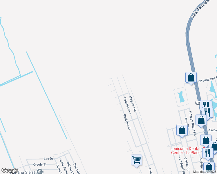map of restaurants, bars, coffee shops, grocery stores, and more near 417 Pelican Lane in LaPlace