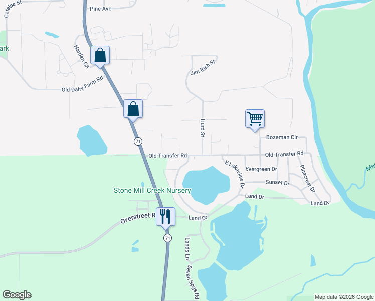 map of restaurants, bars, coffee shops, grocery stores, and more near 310 Old Transfer Road in Wewahitchka