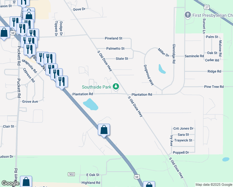 map of restaurants, bars, coffee shops, grocery stores, and more near 618 Plantation Road in Perry