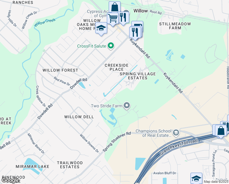 map of restaurants, bars, coffee shops, grocery stores, and more near 22911 Kuykendahl Road in Spring