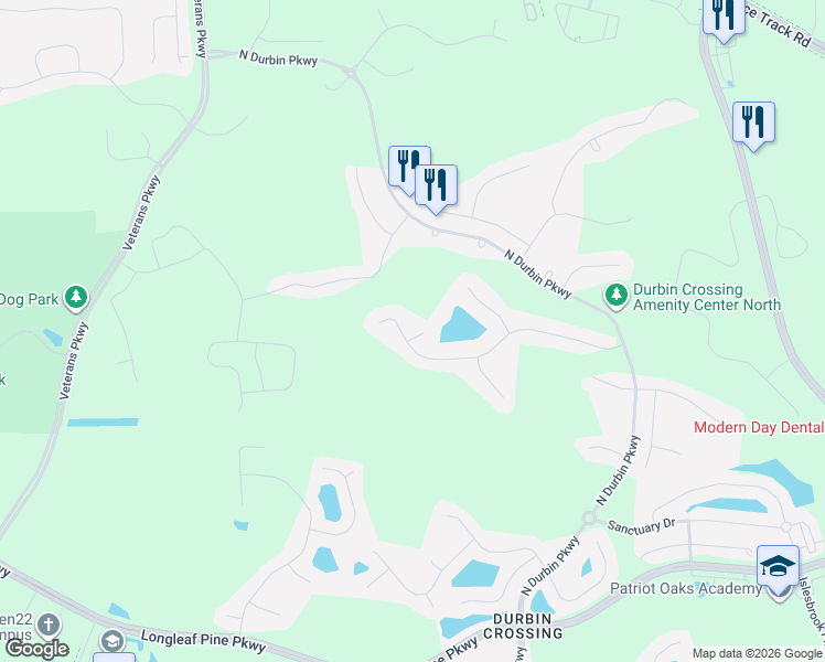 map of restaurants, bars, coffee shops, grocery stores, and more near 547 Cloisterbane Drive in Saint Johns