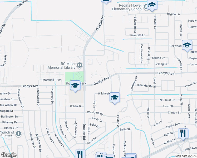 map of restaurants, bars, coffee shops, grocery stores, and more near 6265 Gladys Avenue in Beaumont