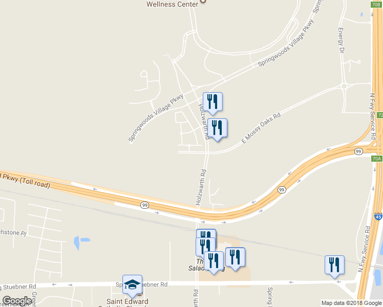 map of restaurants, bars, coffee shops, grocery stores, and more near 2420 East Mossy Oaks Road in Spring