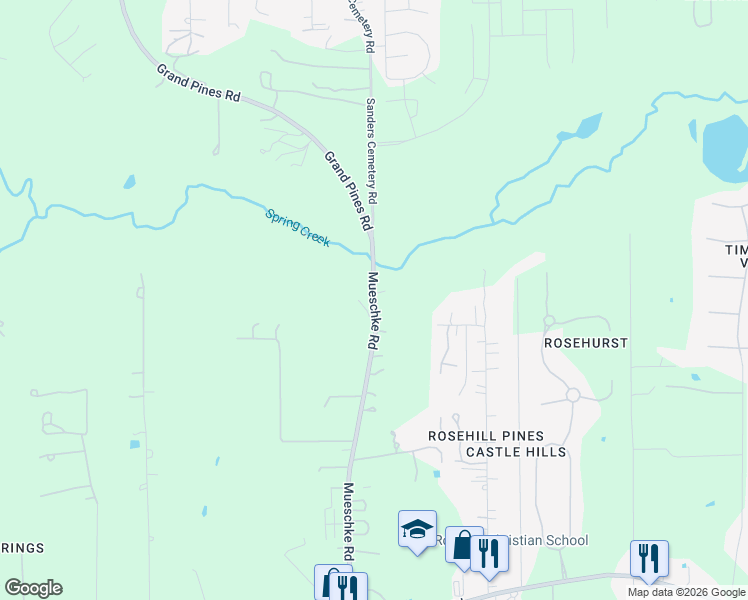 map of restaurants, bars, coffee shops, grocery stores, and more near 22652-22796 Mueschke Road in Tomball