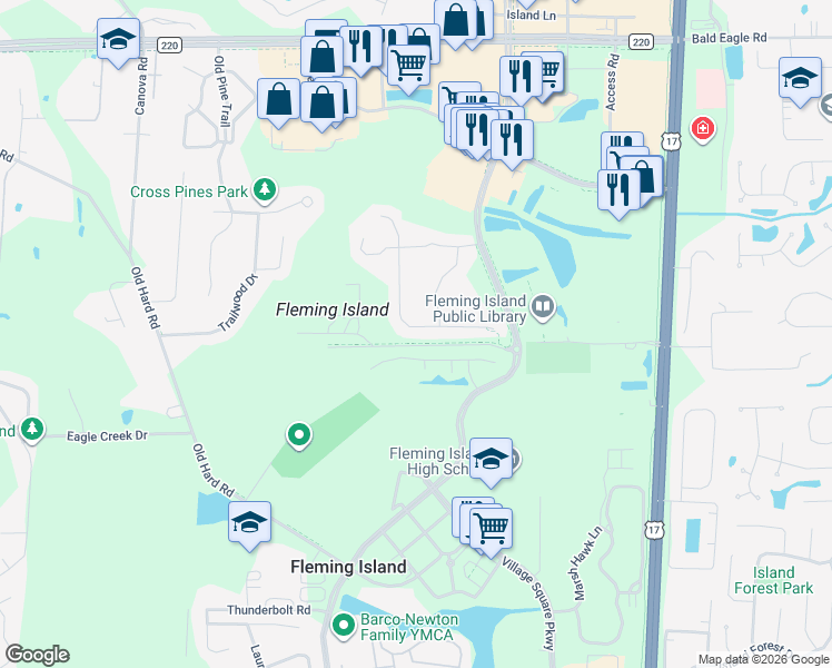 map of restaurants, bars, coffee shops, grocery stores, and more near 2111 Arden Forest Place in Fleming Island