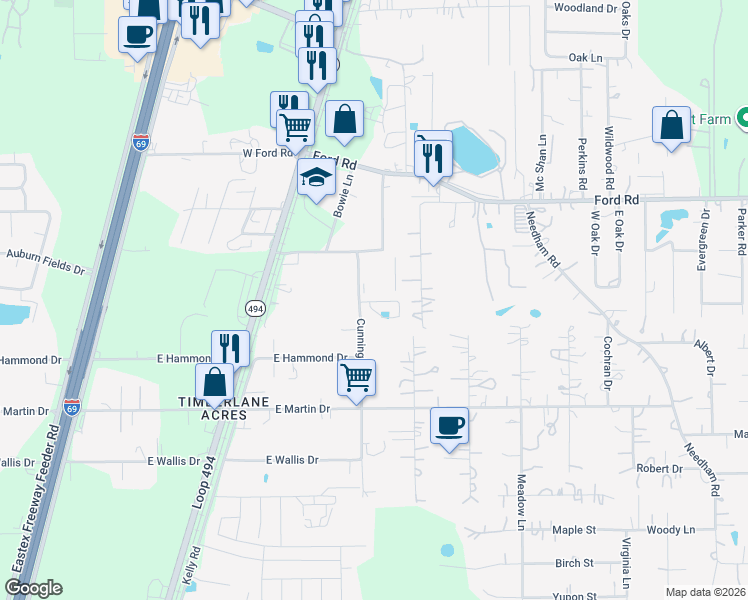 map of restaurants, bars, coffee shops, grocery stores, and more near 24172 Needham Road in Porter