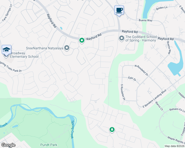 map of restaurants, bars, coffee shops, grocery stores, and more near 4006 Emerson Cove Drive in Spring