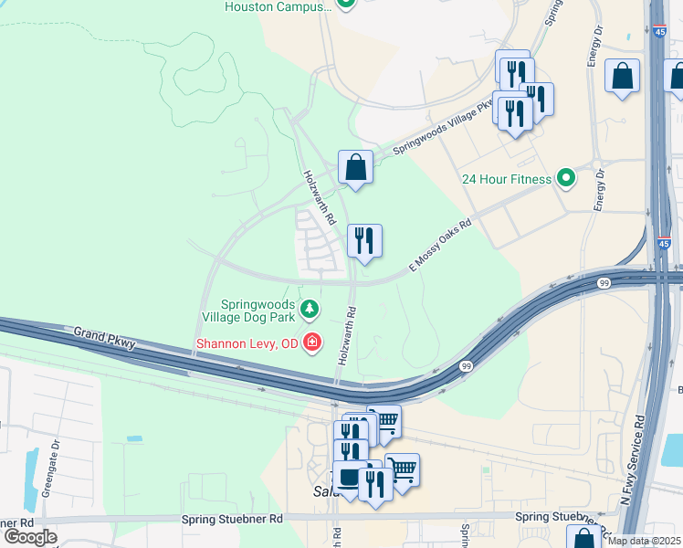 map of restaurants, bars, coffee shops, grocery stores, and more near 30 Thorpe Lane in Spring