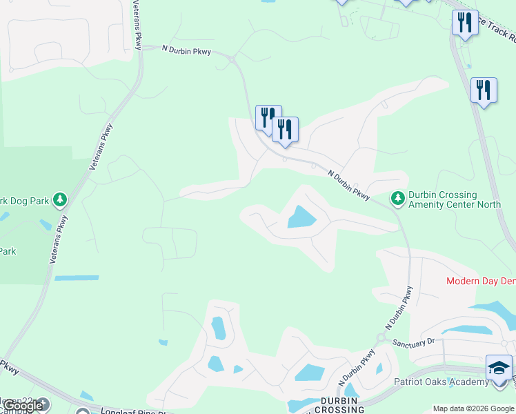 map of restaurants, bars, coffee shops, grocery stores, and more near 614 Cloisterbane Drive in Saint Johns