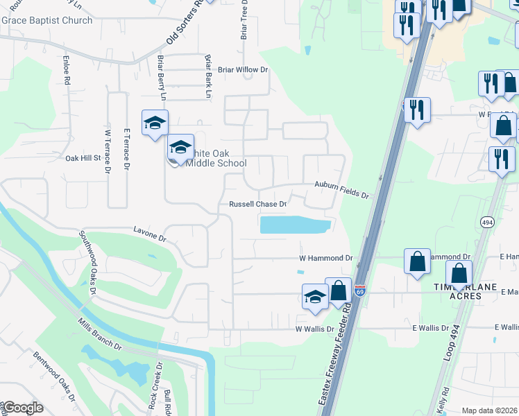 map of restaurants, bars, coffee shops, grocery stores, and more near 21358 Russell Chase Drive in Montgomery County