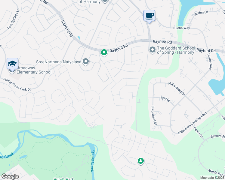 map of restaurants, bars, coffee shops, grocery stores, and more near 4006 Emerson Cove Drive in Spring