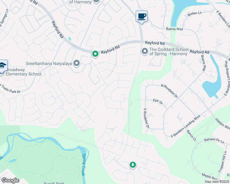 map of restaurants, bars, coffee shops, grocery stores, and more near 28177 Knight Peak Drive in Spring