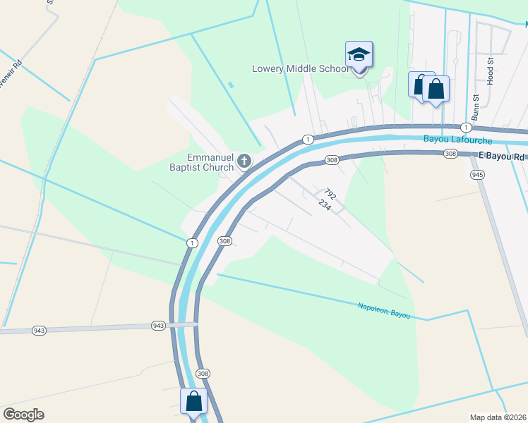 map of restaurants, bars, coffee shops, grocery stores, and more near 34554 Cotton Dr in Donaldsonville