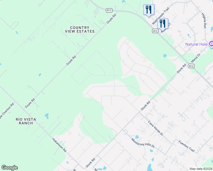map of restaurants, bars, coffee shops, grocery stores, and more near Panorama Bay Avenue in Del Valle