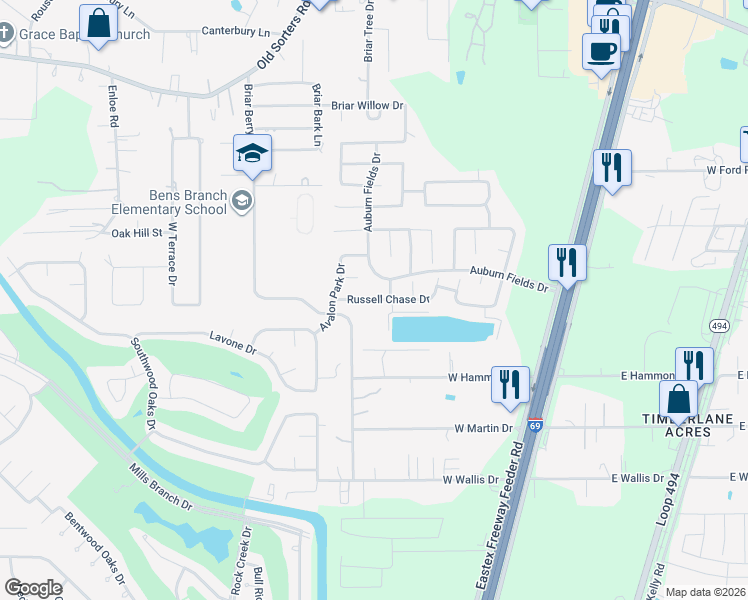 map of restaurants, bars, coffee shops, grocery stores, and more near 21366 Russell Chase Drive in Porter