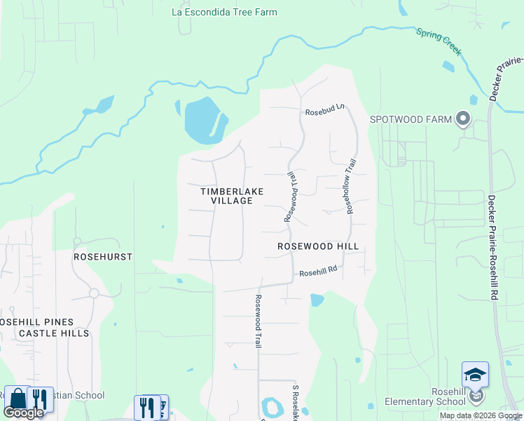 map of restaurants, bars, coffee shops, grocery stores, and more near 18915 Heron Lane in Tomball