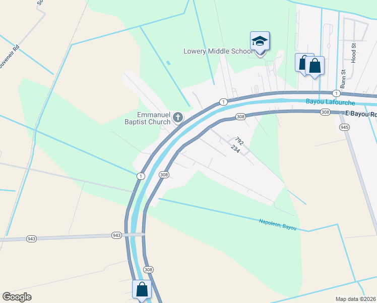 map of restaurants, bars, coffee shops, grocery stores, and more near 34554 Cotton Drive in Donaldsonville
