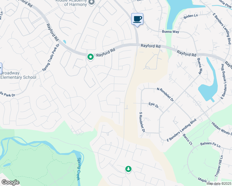 map of restaurants, bars, coffee shops, grocery stores, and more near 28105 Sterling Peak Drive in Spring