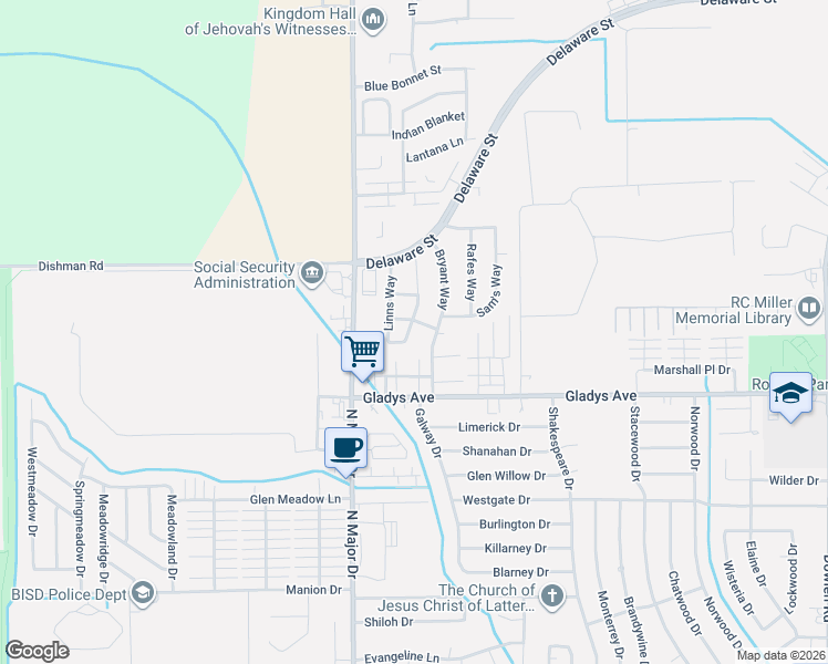 map of restaurants, bars, coffee shops, grocery stores, and more near 8220 Thad Lane in Beaumont