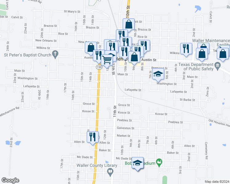 map of restaurants, bars, coffee shops, grocery stores, and more near 1236 11th Street in Hempstead