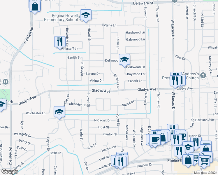 map of restaurants, bars, coffee shops, grocery stores, and more near 4970 Crescent Drive in Beaumont