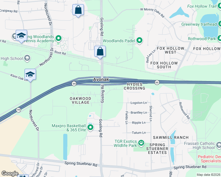 map of restaurants, bars, coffee shops, grocery stores, and more near 5601-5699 Rhetta Lane in Spring