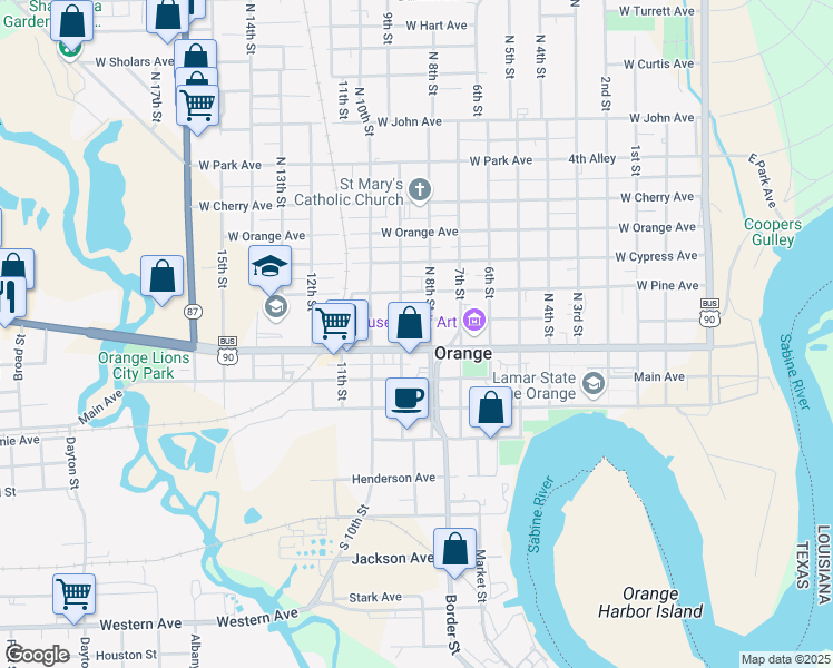 map of restaurants, bars, coffee shops, grocery stores, and more near 902 Green Avenue in Orange