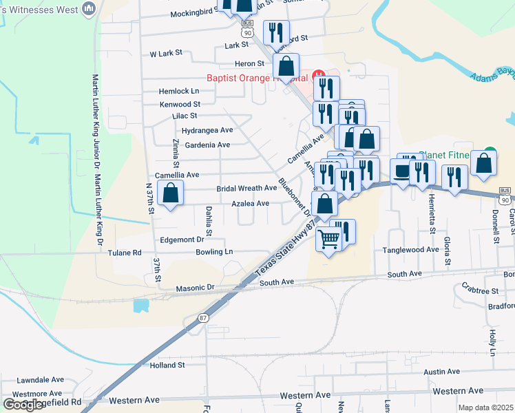 map of restaurants, bars, coffee shops, grocery stores, and more near 29 Circle East Street in Orange