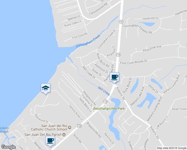 map of restaurants, bars, coffee shops, grocery stores, and more near 1145 Mill Creek Drive in Jacksonville