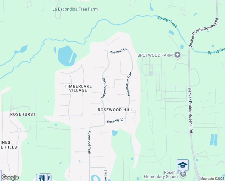 map of restaurants, bars, coffee shops, grocery stores, and more near 18803 Meadow Lark Lane in Tomball